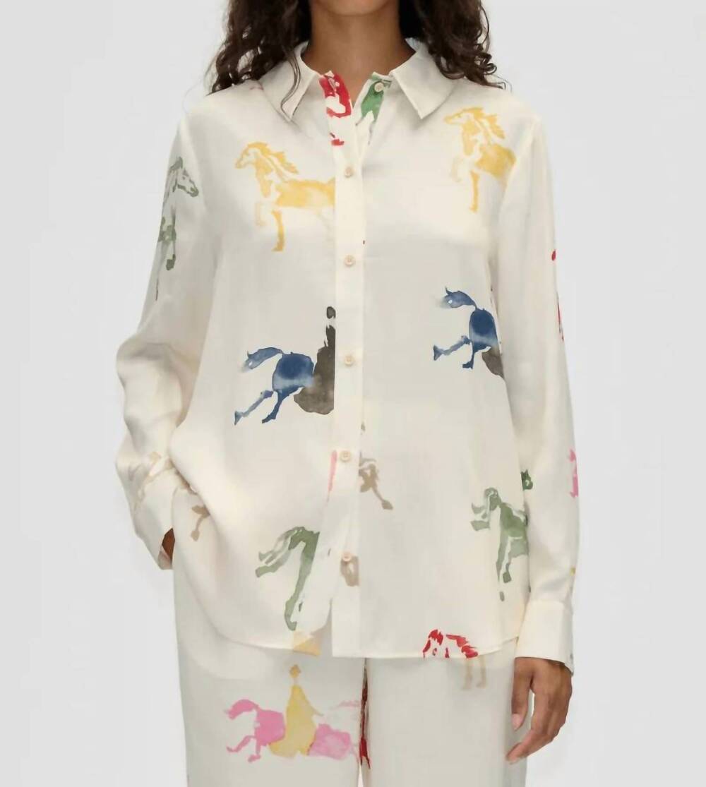 NEW STINE GOYA horses long sleeve shirt in off white